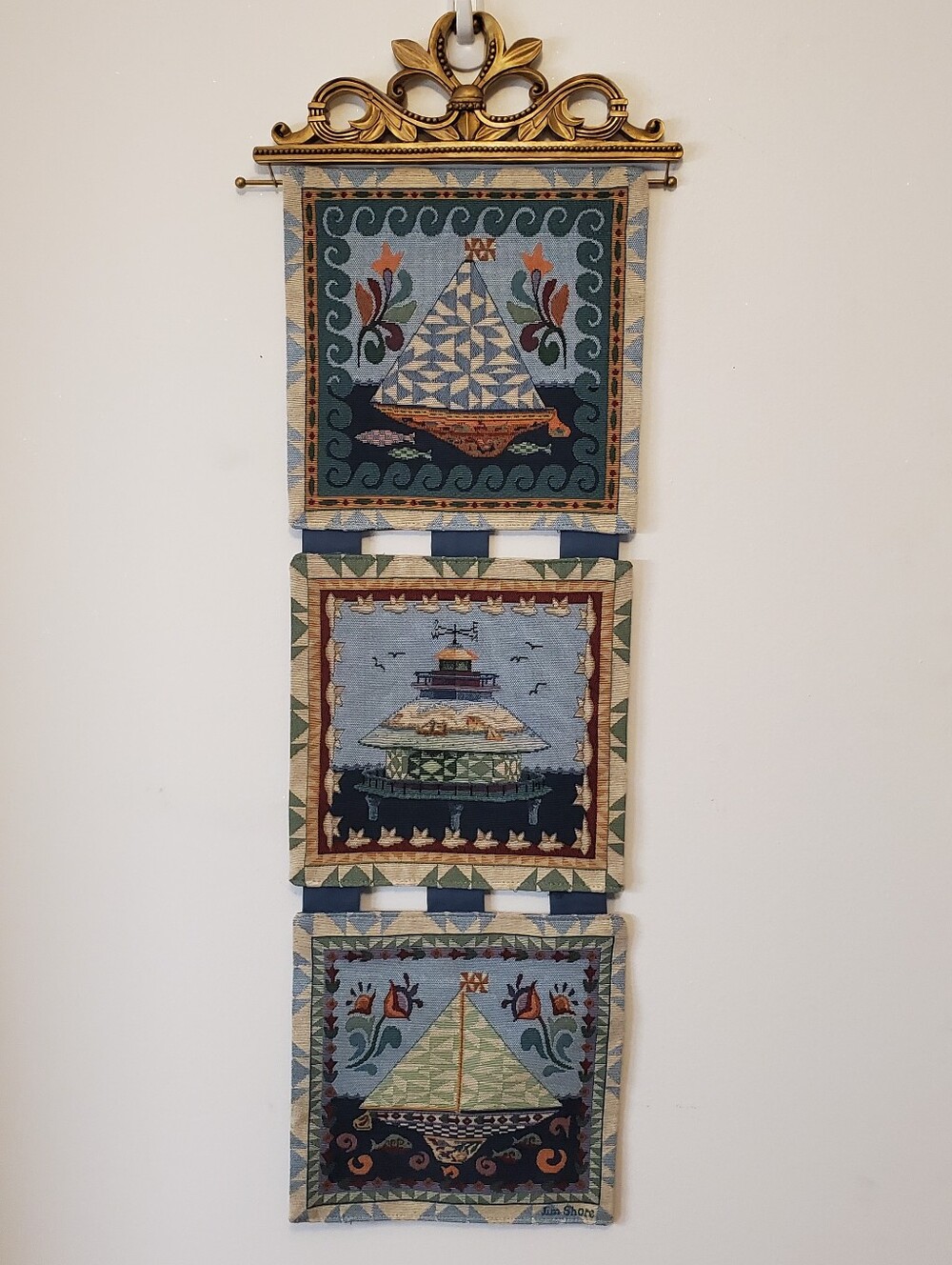 Jim Shore 3 fabric tapestry nautical themed wall hanging